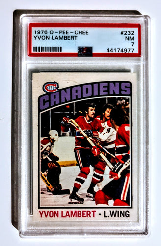 1976 O-Pee-Chee NHL Hockey Card; Yvon Lambert, Montreal Canadiens, Card # 232; Near Mint (NM), Graded PSA 7