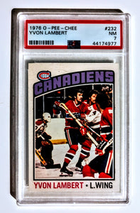 1976 O-Pee-Chee NHL Hockey Card; Yvon Lambert, Montreal Canadiens, Card # 232; Near Mint (NM), Graded PSA 7