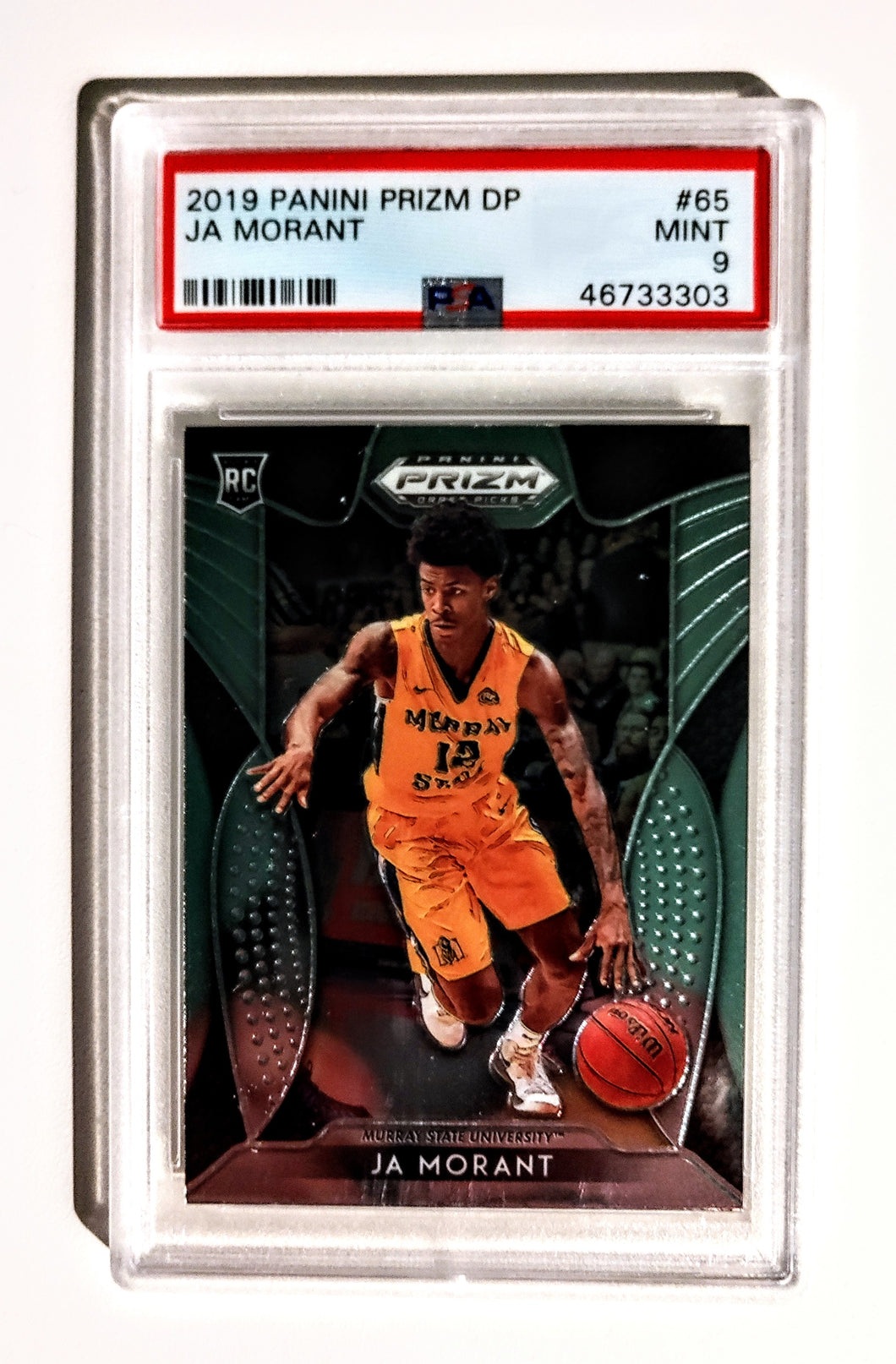 2019 Panini Prizm Draft Pick Basketball Card; Ja Morant, Murray State University / Memphis Grizzlies, Card # 65; Mint (M), Graded PSA 9