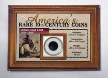 Load image into Gallery viewer, Coin US 1c Display - America&#39;s RARE 19th Century Coins - Indian Head Penny - Coin + Coin Capsule + Info Card - Framed  Info Card