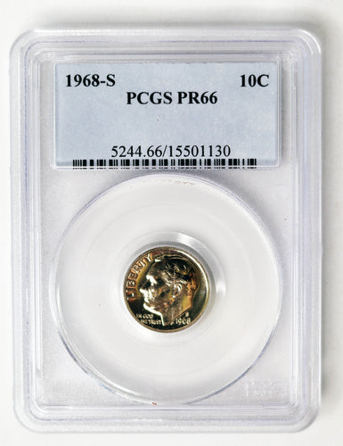 Coin US 10c - 1968 S - US Dime - PCGS Graded - PR66 - San Francisco Mint -GEM Proof