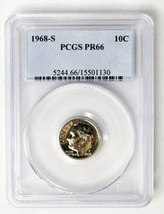 Coin US 10c - 1968 S - US Dime - PCGS Graded - PR66 - San Francisco Mint -GEM Proof