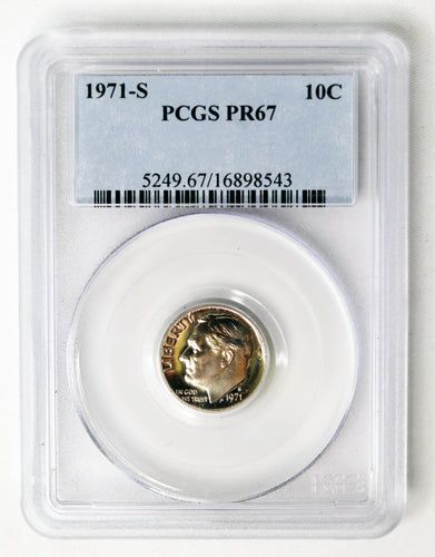 Coin US 10c - 1971 S - US Dime - PCGS Graded - PR67 - San Francisco Mint -GEM Proof