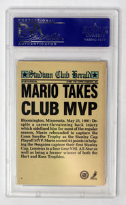 Sports Memorabilia - Trading Card Graded - Stadium Club 1991 - Mario Lemieux - NHL Hockey Card - Charter Members Club MVP - PSA Graded NM 7