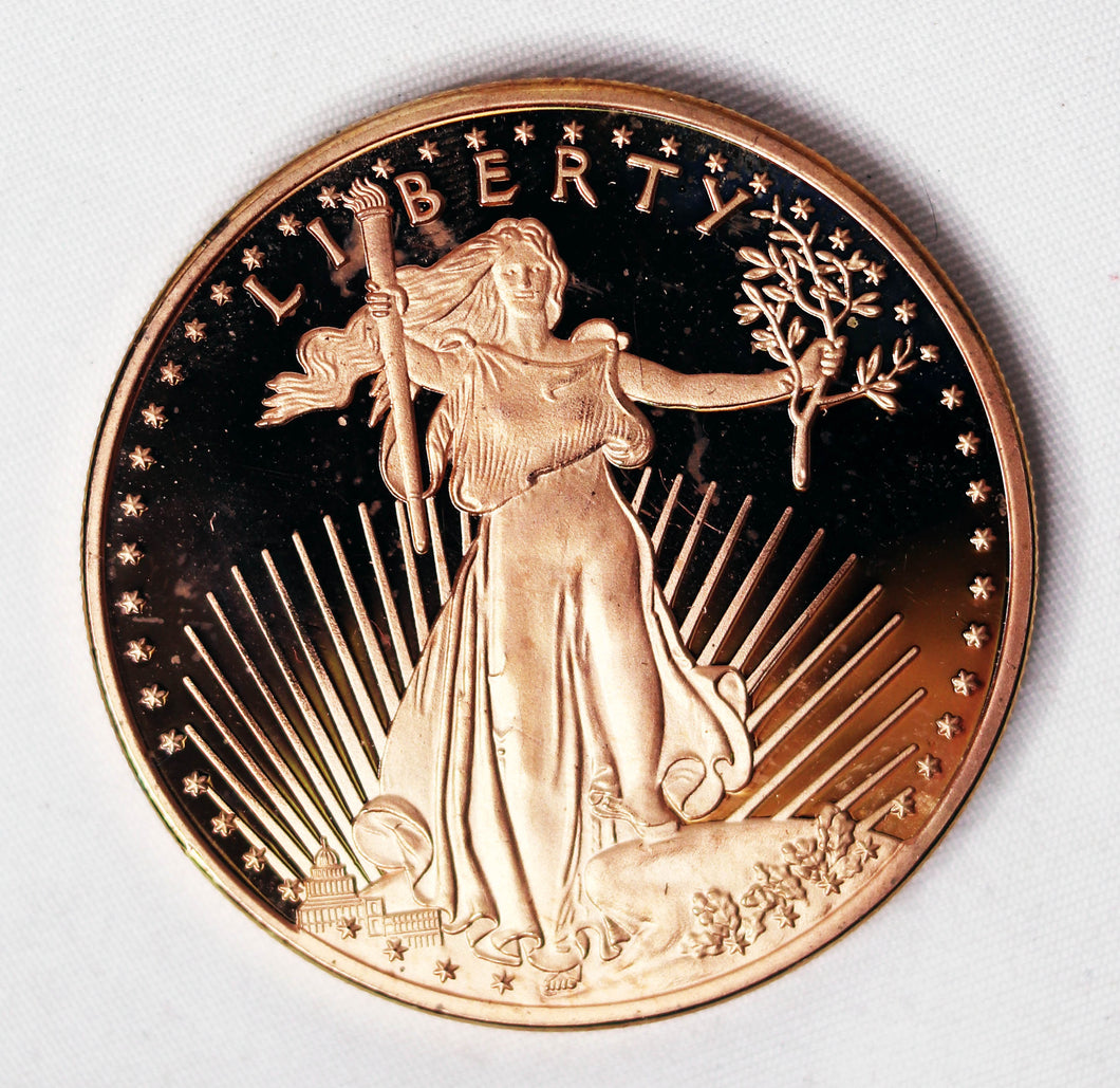 Bullion Round - Copper - 1 Oz. - American Eagle Coin - Obverse Walking Liberty Design - Reverse Double Eagle Design - MINT