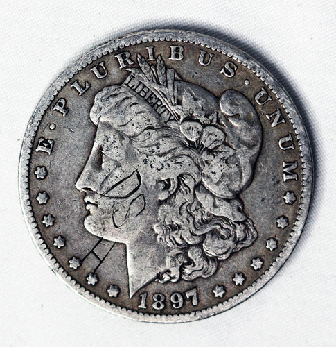 Coin US $1 - 1897 O - Morgan Dollar - ABOUT GOOD (AG) - Late 19th Century Production Date  - Graffiti - .900 Silver Content