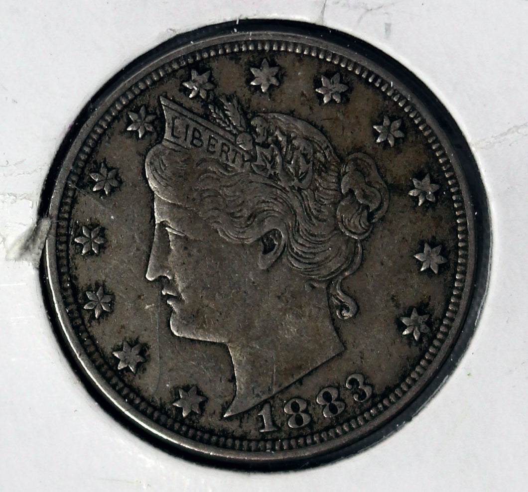 Coin US 5c - 1883 P - Liberty “V” Nickel -  “No Cents” - Philadelphia Mint -  XF / NM - 1st Year