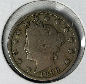 Coin US 5c - 1899 P - Liberty “V” Nickel - Philadelphia Mint - Good - Circulated