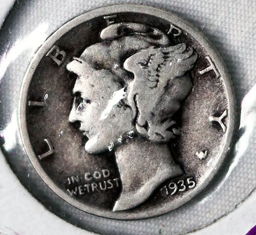 Coin US 10c -1935 P - Mercury Dime - GOOD (G) - .900 Silver Content - Circulated - US Coin