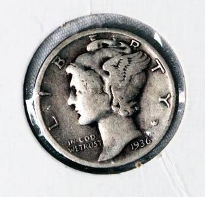Coin US 10c - 1936 P - Mercury Dime - GOOD (G) - .900 Silver Content - Circulated