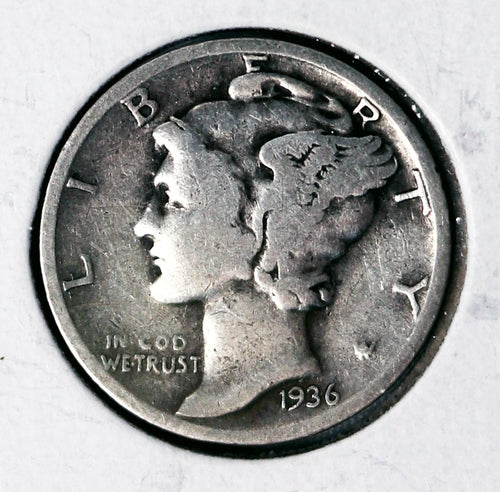 Coin US 10c - 1936 P - Mercury Dime - GOOD (G) - .900 Silver Content - Circulated