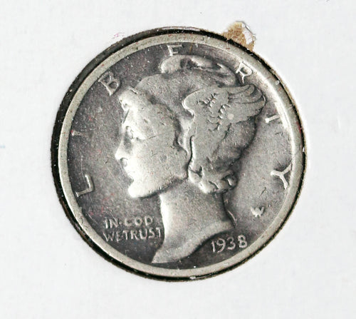 Coin US 10c - 1938 S Mercury Dime - GOOD  - .900 Silver Content - Circulated