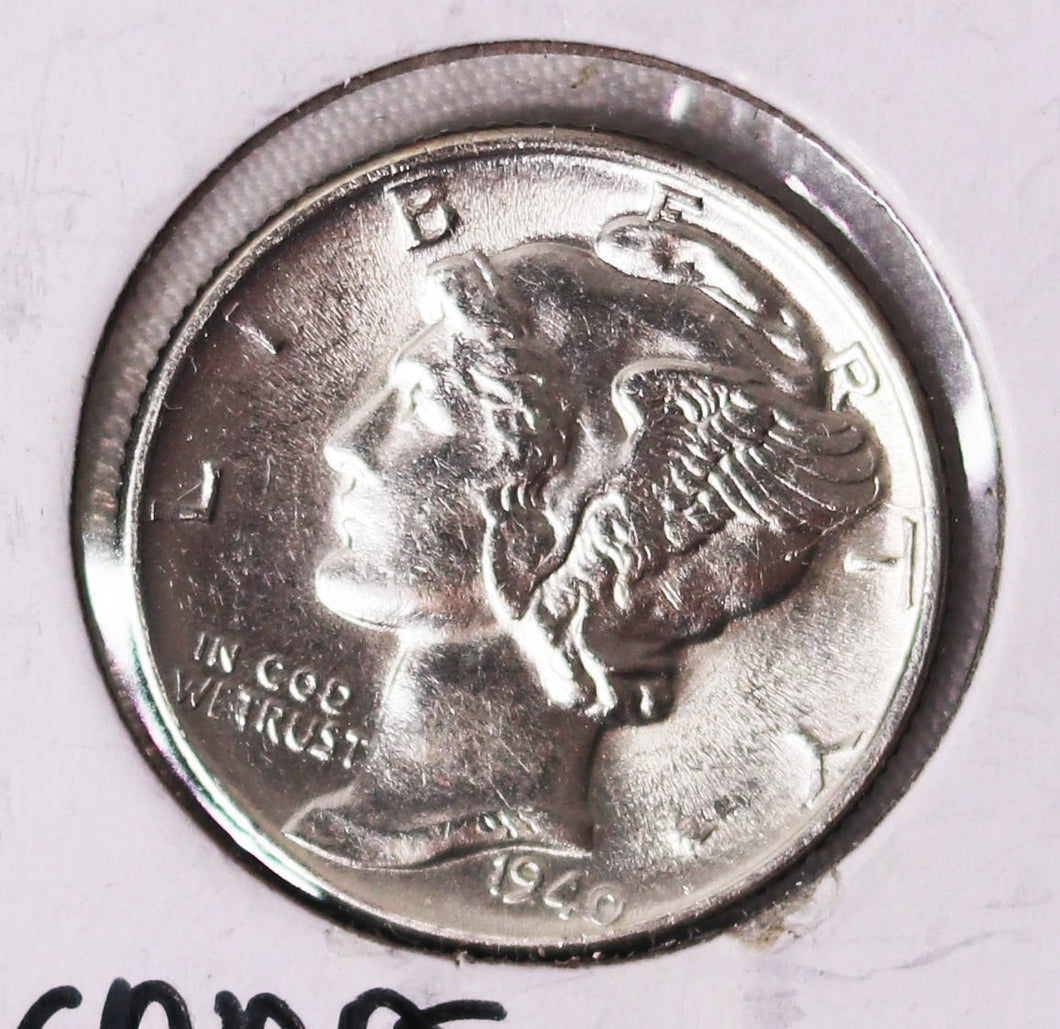 Coin US 10c - 1940 P Mercury Dime - BU - FB - .900 Silver Content - UNC - Uncirculated!!!