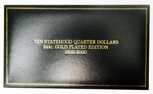 Statehood Quarter Set; 10 Coins 1999 & 2000, 24kt Gold Plated Edition; The Morgan Mint; Collector's Box, Acrylic Capsules, & COA