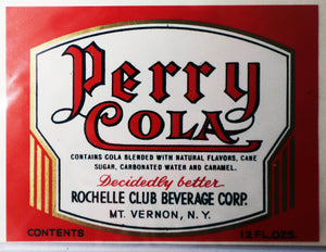 Ephemera Product Label VINTAGE - Perry Cola - One Side Full Color Print - NEW / Never Used - RARE - Original - Early US Graphic Design Example - Art Deco / Nouveau