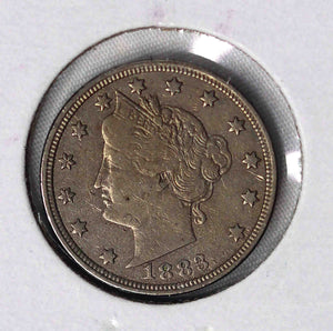 Coin US 5c - 1883 P - Liberty “V” Nickel -  “No Cents” - Philadelphia Mint -  F / XF
