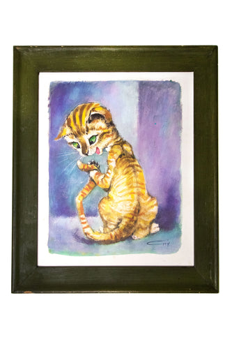 Framed Vintage Print: Retro Big Eye Cat by Artist: Girard Goodenow (GIG) -1960s