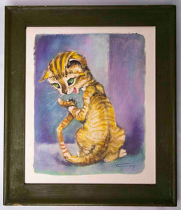 Framed Vintage Print: Retro Big Eye Cat by Artist: Girard Goodenow (GIG) -1960s