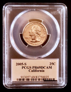Coin US 25c - Graded / Certified PCGS - Quarter 25c - 2006-S California Statehood Quarter PCGS Graded Proof PR69DCAM W/ State Flag Label- Clad