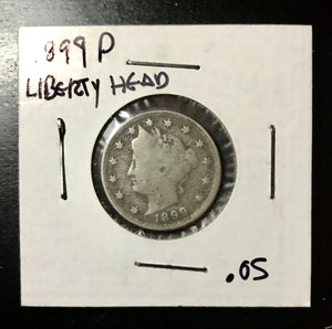 Coin US 5c - 1899 P (Philly Mint) “V” Nickel .05 (Good, G-6)