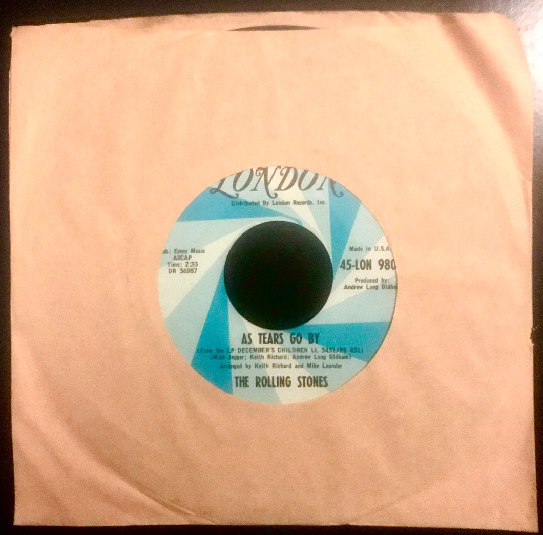 Vinyl Record 7” - Rock - 45RPM - The Rolling Stones - As Tears Go By / Gotta Get Away- London Records